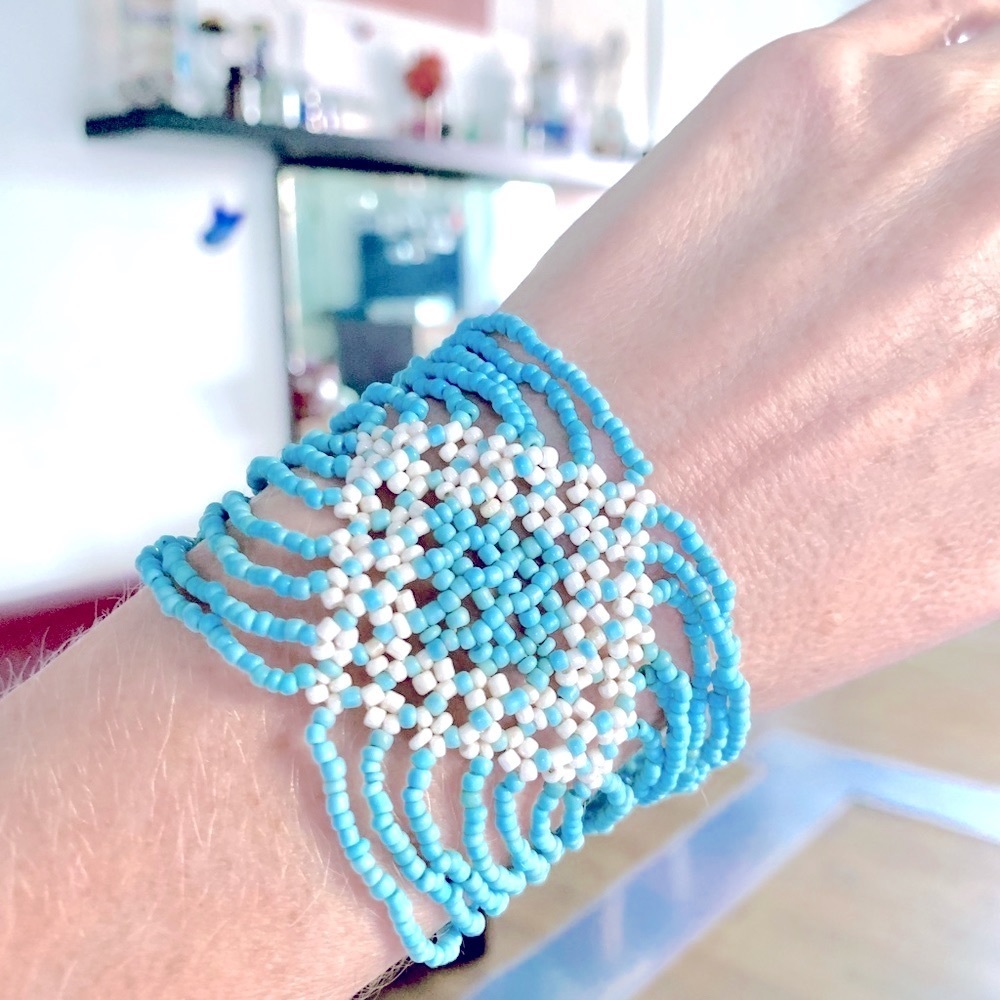 Beautiful Pale Blue and White Beaded Bracelet